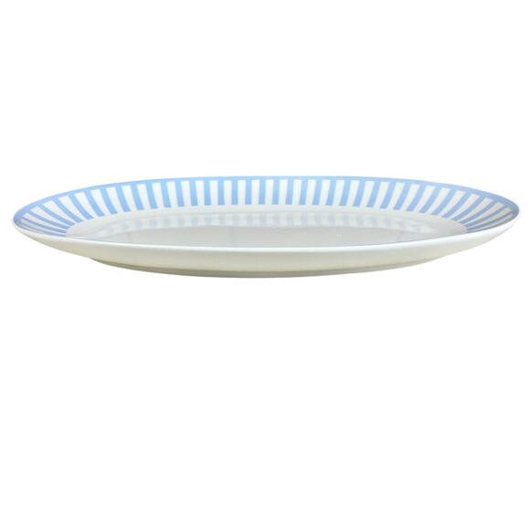Round House Sicily Stripe Serving Platter White Blue Stripes Oval New Bone China - Picture 3 of 8